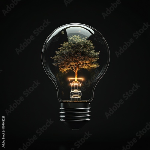 Tree inside a lightbulb, representing sustainable energy
