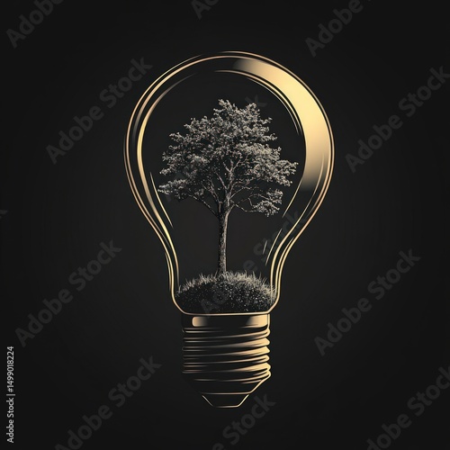 A tree inside a lightbulb.  A concept of growth and sustainable energy