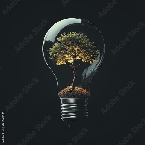 A miniature tree inside a lightbulb