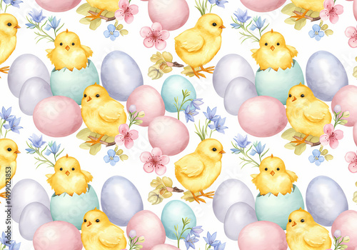 Adorable Easter Chicks  Eggs Pattern isolated on transparent background