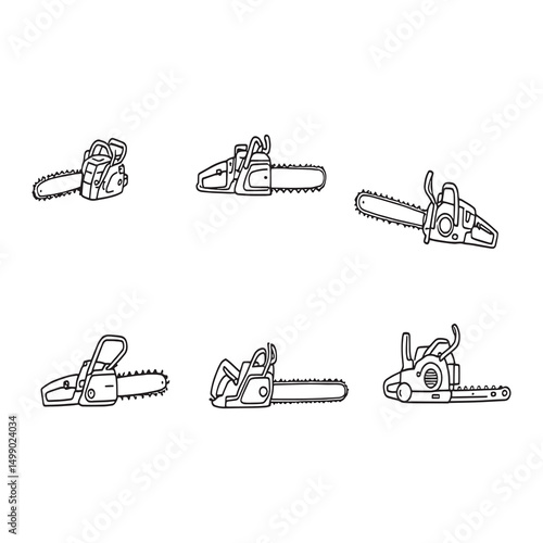 Monochrome chainsaw line sketch for industrial design