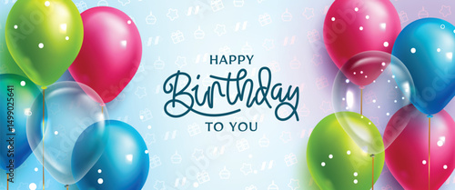 Birthday celebration vector design. Happy birthday to you text in colorful pattern background with balloon bunch party elements for birth day greeting. Vector illustration.
