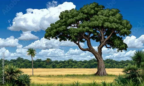 Wallpaper Mural Tree in open field under cloudy sky Torontodigital.ca