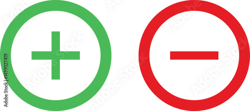 positive icon, negative icon, circle symbol, plus symbol icon, minus symbol icon, simple icon design, minimalist style, vector illustration