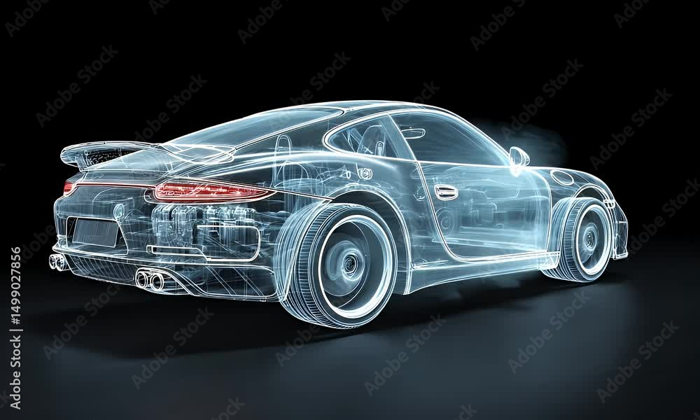Sleek Blue Sports Car Wireframe Digital Rendering Sleek Blue Sports Car Wireframe Digital Rendering