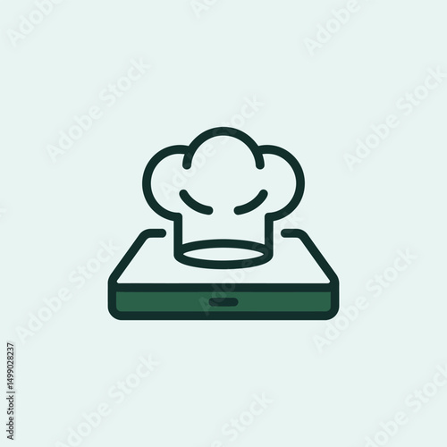 Minimalist Chef Hat Icon on Digital Tablet Representing Online Food Services, Culinary Platforms, and Modern Cooking Applications for Delivery, Booking or Virtual Kitchen Orders