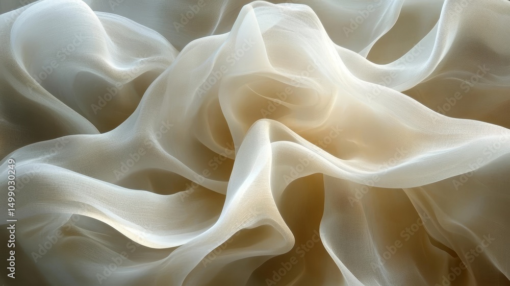 Fototapeta premium Delicate Beige Fabric Abstract Background with Flowing Lines, Soft Drapes, and Monochromatic Tones