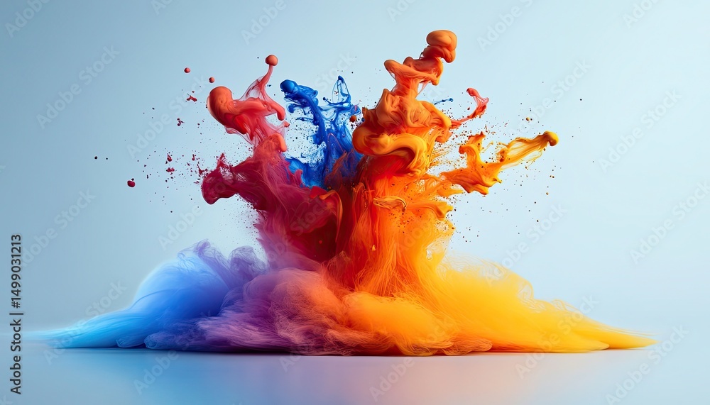 Obraz premium Colorful ink plumes in blue, red and yellow mix in an abstract design. Use this art for design, creative ideas, posters, or a cool background.