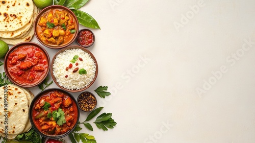 Wallpaper Mural Colorful Indian Cuisine with Bowls of Curry, Rice, and Flatbread Torontodigital.ca