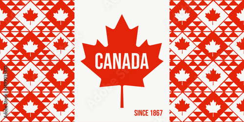 Contemporary Canada Day banner. Vector illustration of canadian maple leaves pattern with geometrical shapes. Perfect holiday banner background poster web site header template design. EPS 10