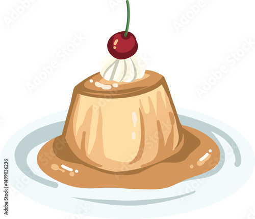Delicious Flan Dessert with Caramel and Cherry Topping