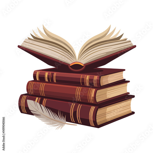 Books with Feather Quill for Reading and Literature Enthusiasts, Classic Literature Symbol