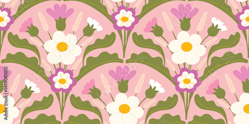 Abstract artistic Florals seamless pattern background vector. Colorful botanical wallpaper with flower, foliage. Design for prints, cover, fabric, packaging, wall art, home decor.