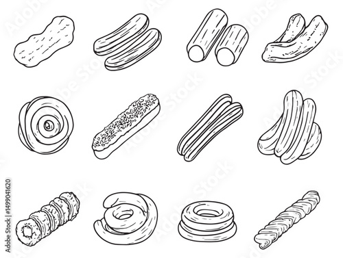 Crispy Churros With Sugar Coating Vector Line Art Drawing