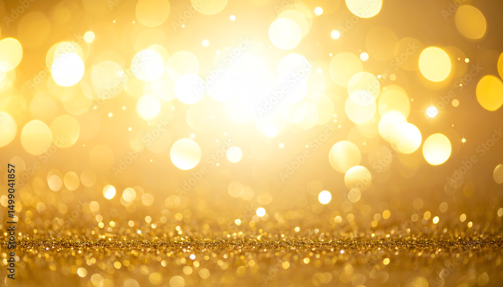 A shimmering golden backdrop filled with bright, sparkling bokeh lights creates a festive and elegant atmosphere A shimmering golden backdrop filled with bright, sparkling bokeh lights creates a festive and elegant atmosphere