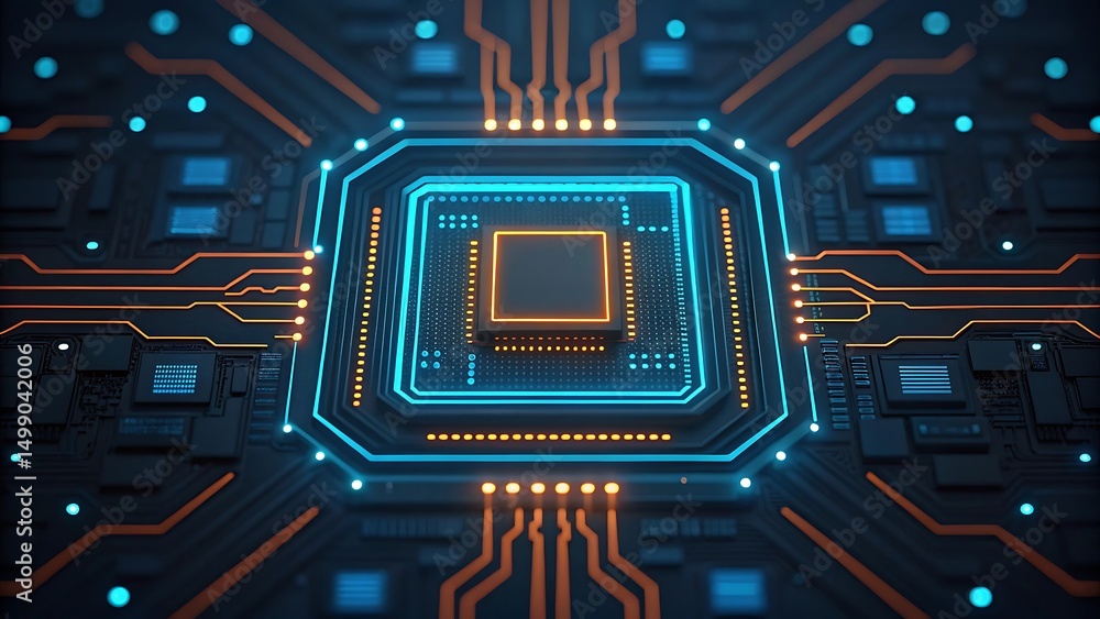 Fototapeta premium High-Tech Circuit Board Close-up of Advanced Microprocessor Technology
