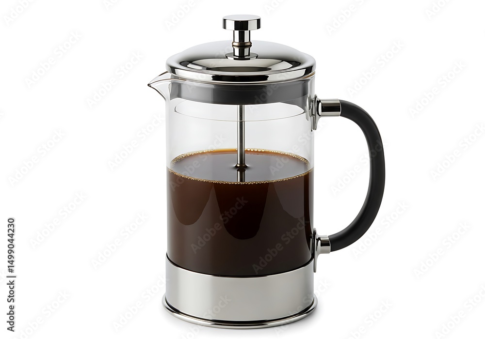 French press coffee maker with coffee isolated on white background French press coffee maker with coffee isolated on white background