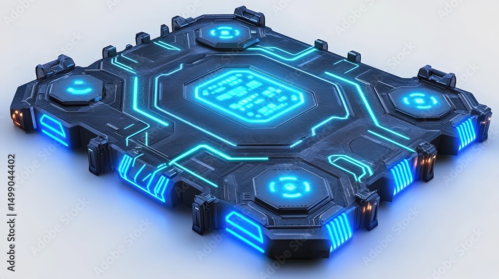Fototapeta premium Futuristic Technology Platform with Glowing Blue Lights and High-Tech Elements