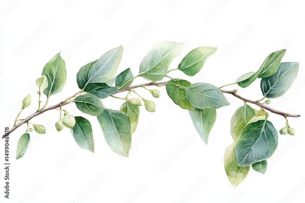 Fototapeta premium Leaf Banner. Watercolor Eucalyptus Floral Frame with Green Leaves and Plant Branches