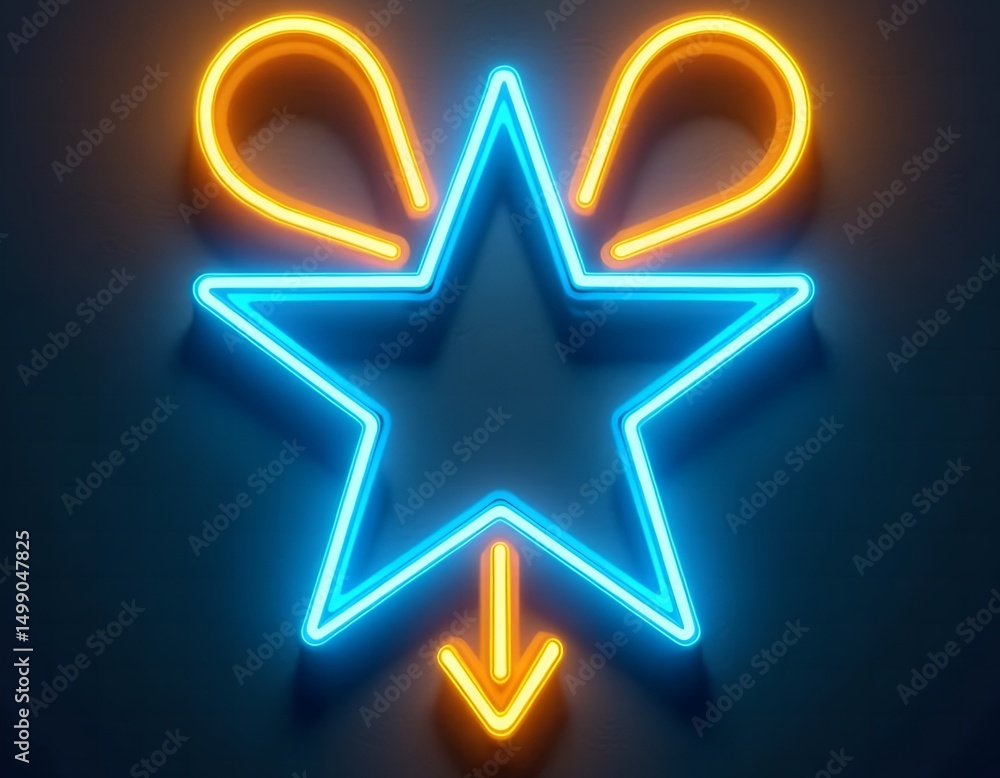Obraz premium Neon star with arrows downloading concept