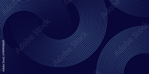 Abstract blue glowing geometric lines on dark blue background. Modern shiny blue circle lines pattern. Futuristic technology concept. Suit for cover, poster, banner, brochure, header, website