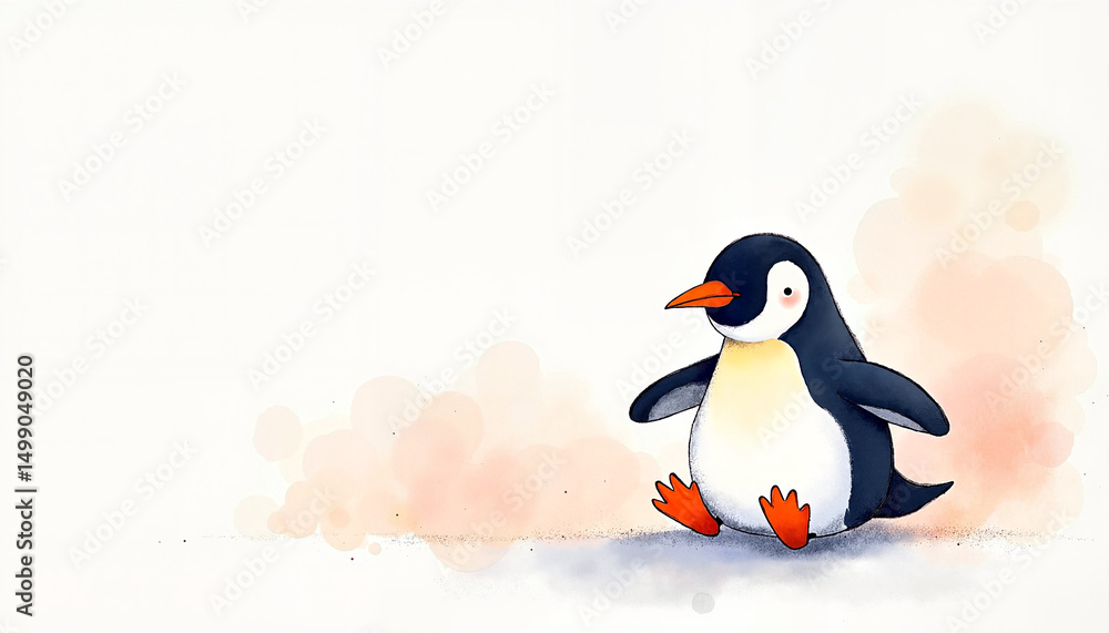 Obraz premium Penguin character walking on white background 