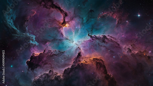 Vibrant Cosmic Nebula in Deep Space – Abstract Sci-Fi Fantasy Background. AI generated