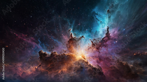 Vibrant Cosmic Nebula in Deep Space – Abstract Sci-Fi Fantasy Background. AI generated