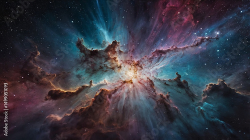 Vibrant Cosmic Nebula in Deep Space – Abstract Sci-Fi Fantasy Background. AI generated