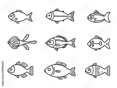 Cod Fish Line Art Illustration Vector Design for Stock