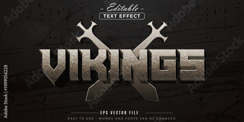 Vikings silver text, editable text effect.