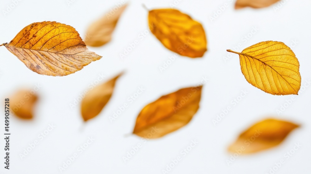 Floating Autumn Leaves on Soft White Background in Natural Setting Floating Autumn Leaves on Soft White Background in Natural Setting