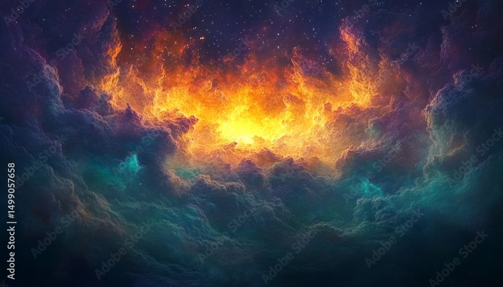 Celestial Inferno A Vibrant Nebula of Fire, Emerald Green Clouds, and Twinkling Stars in the Cosmos Celestial Inferno A Vibrant Nebula of Fire, Emerald Green Clouds, and Twinkling Stars in the Cosmos
