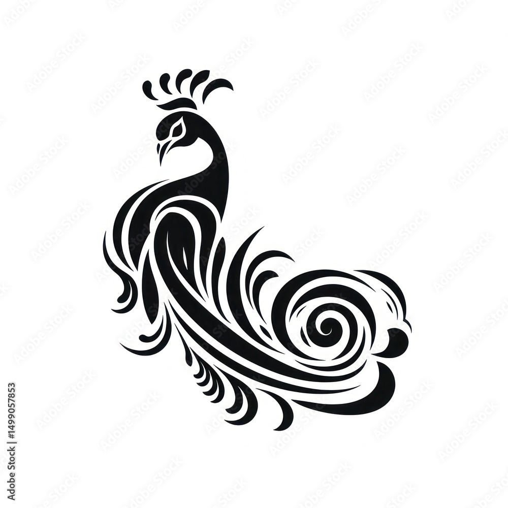 Naklejka premium Peacock pattern white black.