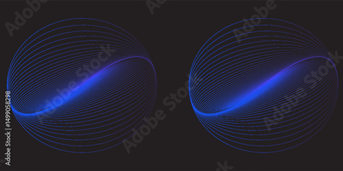 Futuristic abstract glowing blue lines forming circular wave patterns on a dark background, ideal for technology, science, and digital art themes.