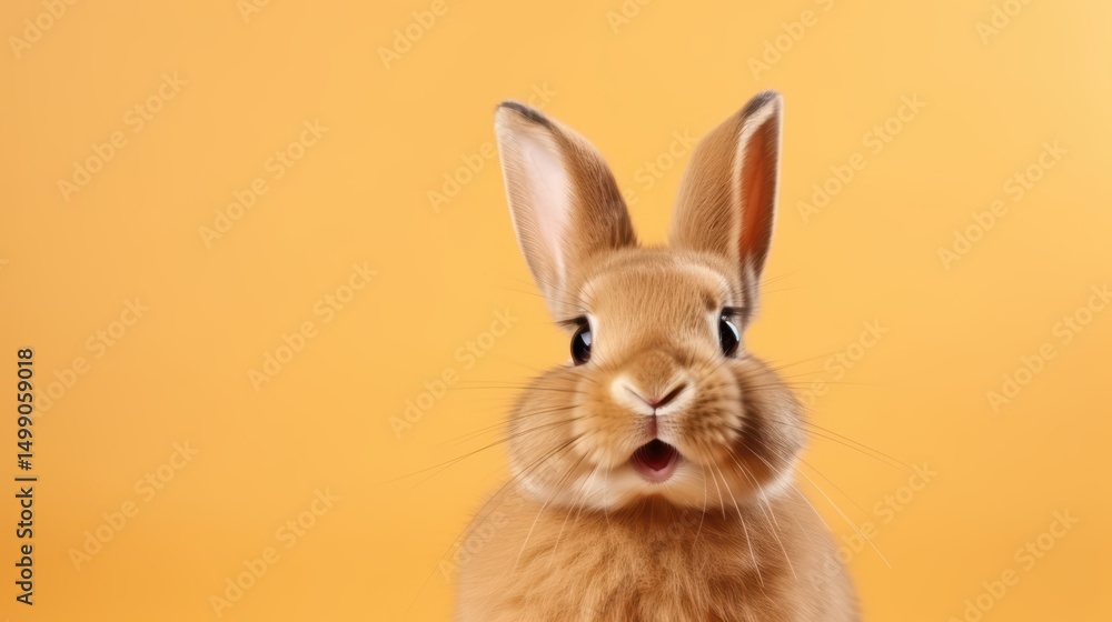 Fototapeta premium cute animal pet rabbit or bunny brown color smiling and laughing isolated with copy space for easter background, rabbit, animal, pet, cute, fur, ear, mammal, background, celebration, generate by AI.