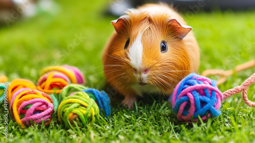 Guinea Pig Playing with Toys in a Clean and Hygienic Cage