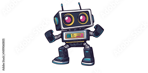 In the midst of a thriving metropolis, a cheerful robotic figure dances with uninhibited enthusiasm, encircled by delighted spectators basking in the joy of a vibrant street festival filled with
