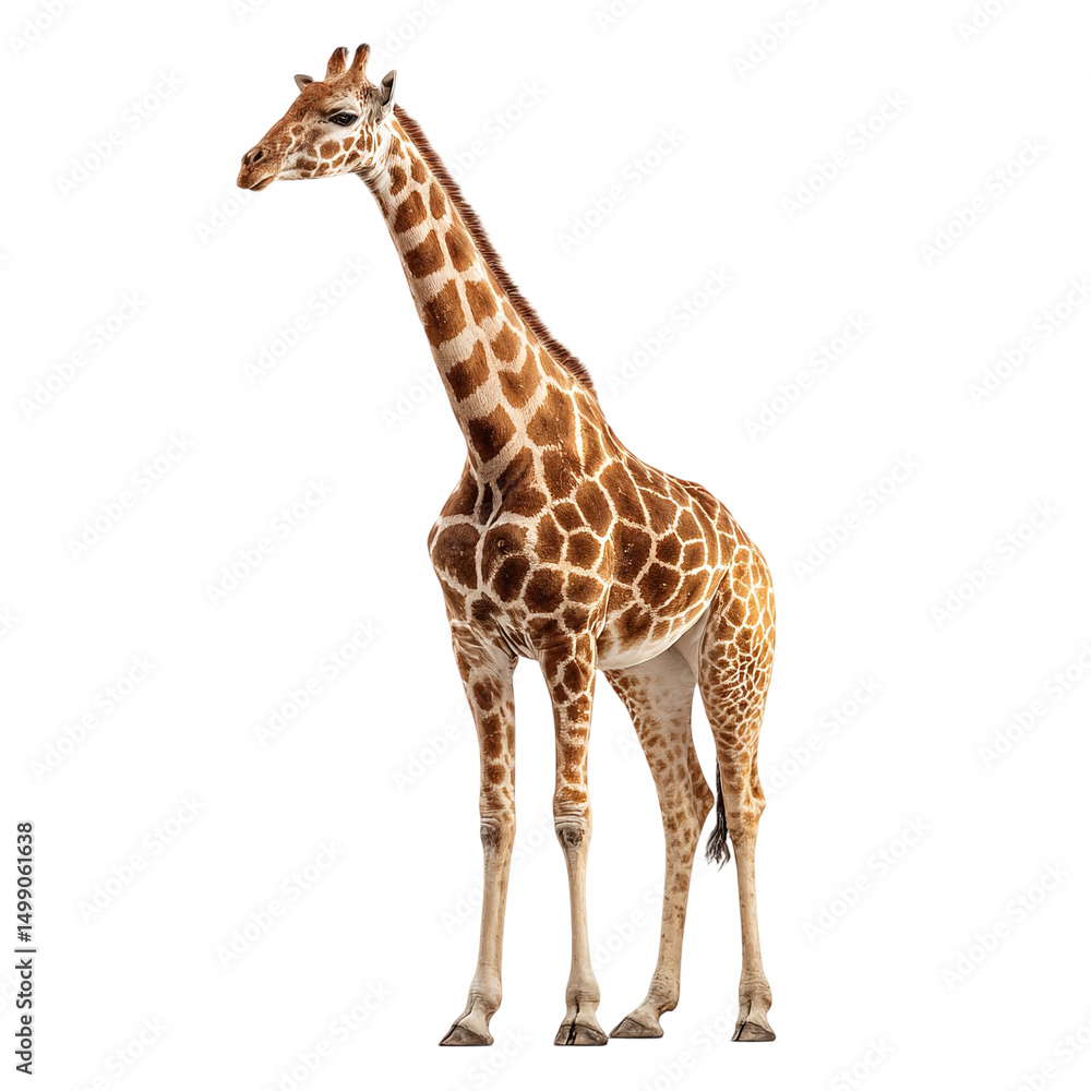 Obraz premium Majestic giraffe standing gracefully in a vibrant savannah, showcasing its unique patterns and height