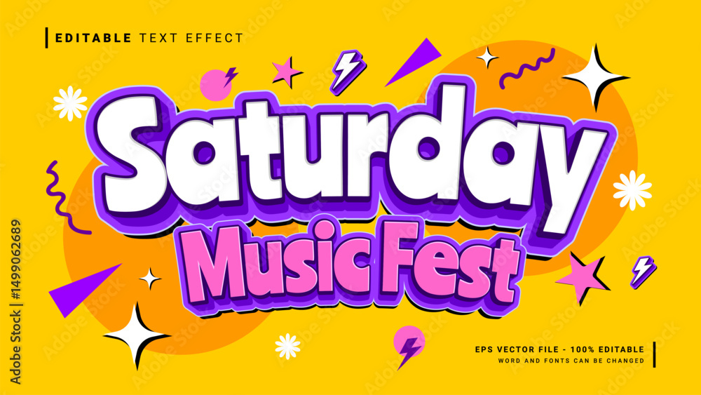 Obraz premium Saturday music fest editable text effect retro and vintage style
