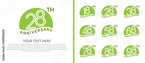 logo anniversary set. green color with half circle on white background for special event
