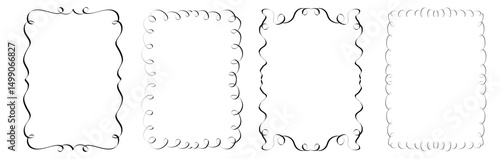 Set of whimsical hand drawn frames with wavy squiggle curly ribbons in trending vintage styles. Hand drawn vector decor elements. Great for  invitations, greeting cards, posters, banners