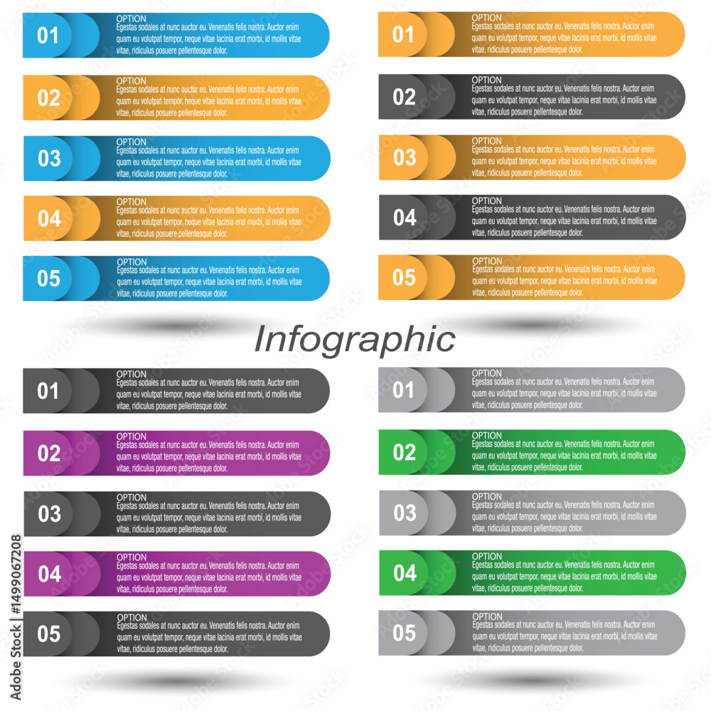 Collection infographics with steps and options, banner for business design and website template. Collection infographics with steps and options, banner for business design and website template.