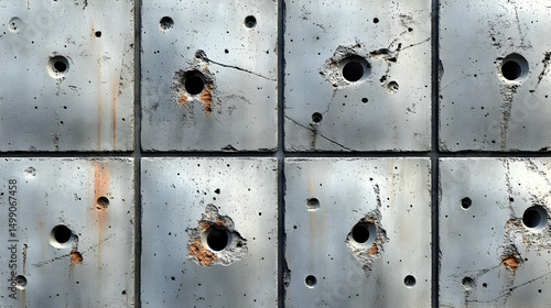 Grey Concrete Wall With Bullet Holes