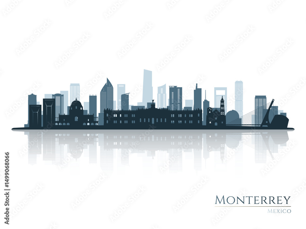 Obraz premium Monterrey skyline silhouette with reflection. Landscape Monterrey, Mexico. Vector illustration.