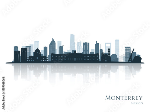 Monterrey skyline silhouette with reflection. Landscape Monterrey, Mexico. Vector illustration.
