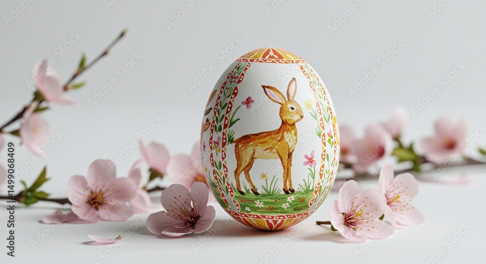 Fototapeta premium Easter Egg with Hare and Cherry Blossom