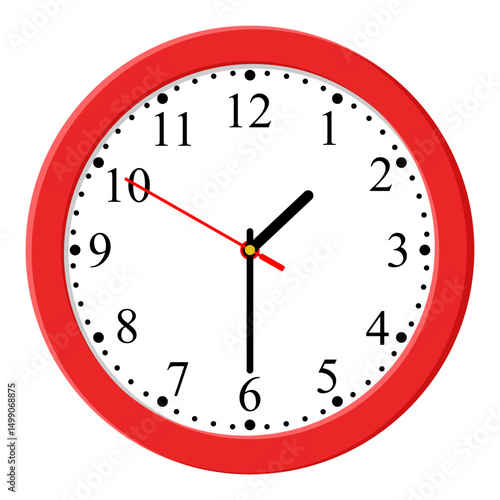 Red Clock icon design on a light background, flat style. Time icon. 01:30 o'clock. Circle badge, symbol, clock sign for website design. 