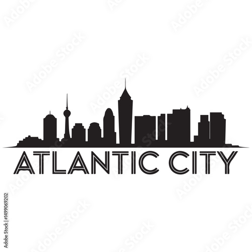 Atlantic city skyline silhouette. Black Arlington city design Vector black silhouette. with white background