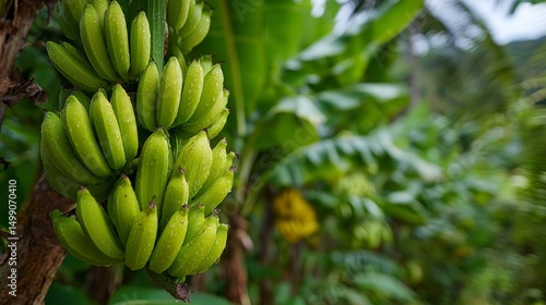 fruitful banana in green lush tropical banana plantation 